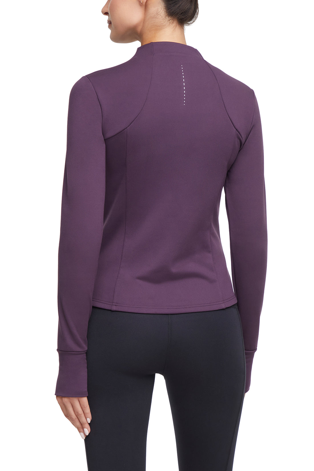 Audrie Jacket, side view showing pocket placement, showing visible design features and texture of the smooth woven fabric.. 