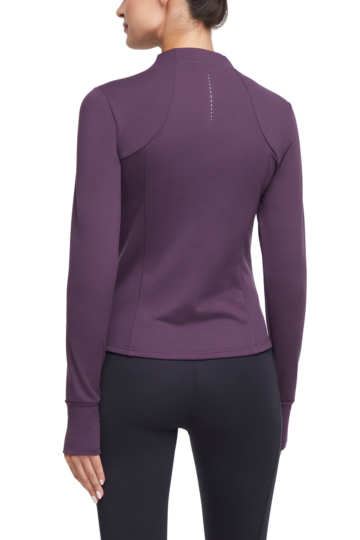 Audrie Jacket, side view showing pocket placement, showing visible design features and texture of the smooth woven fabric.. 