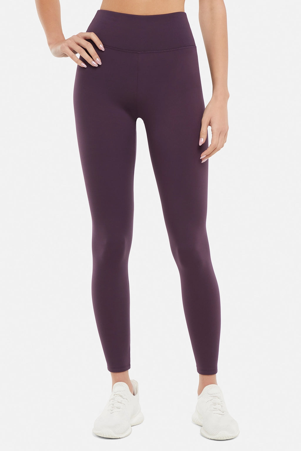 Audrie Legging, front view, showing visible design features and texture of the stretch knit fabric.. #color_plum-perfect