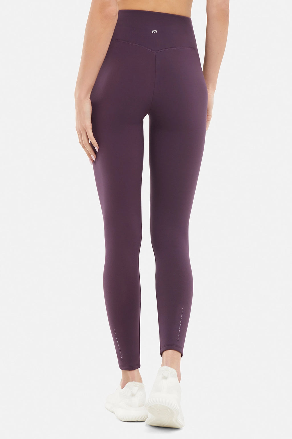 Audrie Legging, alternate angle view, showing visible design features and texture of the stretch knit fabric.. #color_plum-perfect