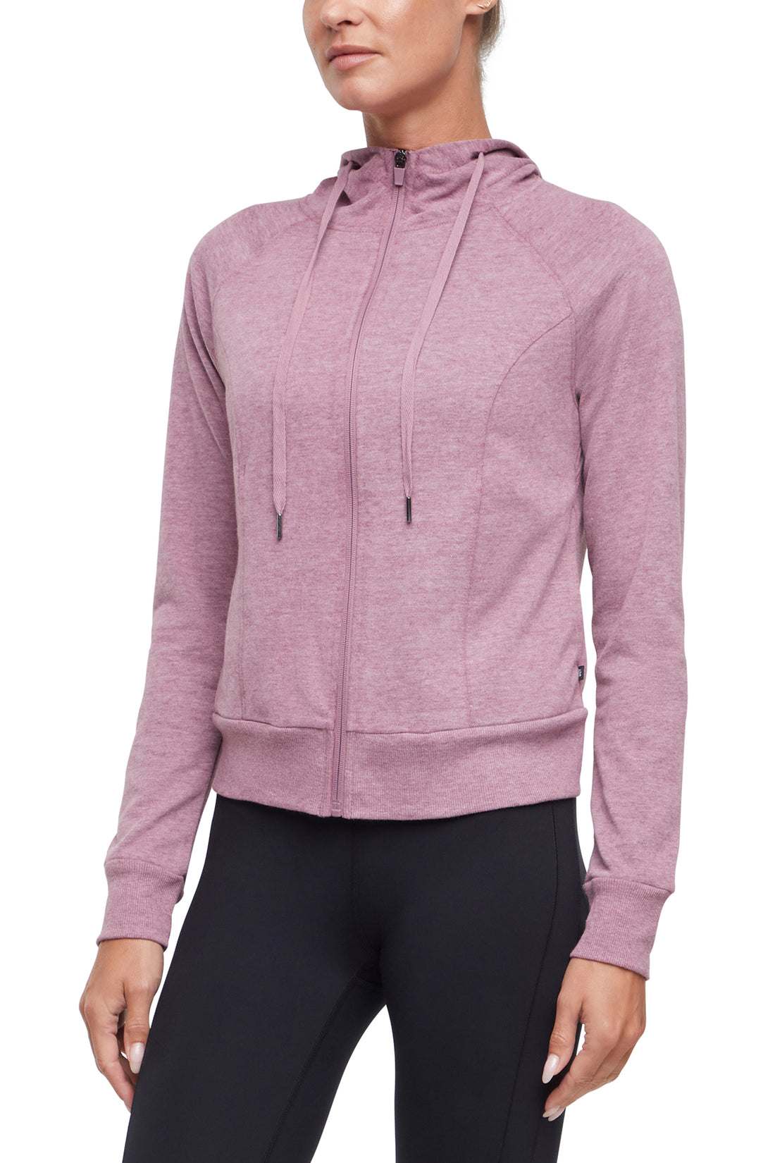 Lyla Jacket, front view, showing visible design features and texture of the smooth woven fabric..