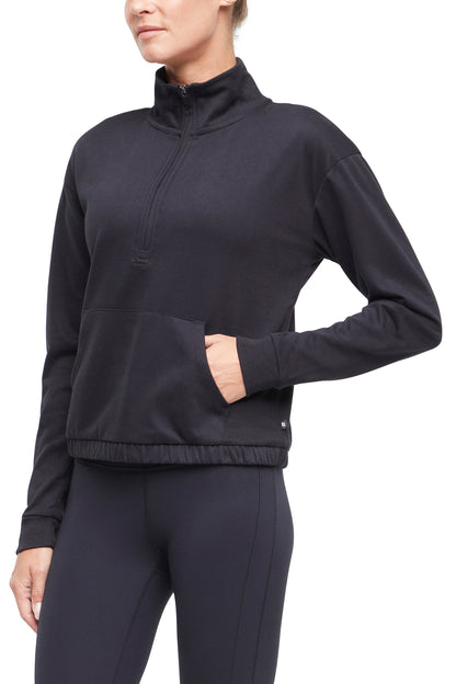 Lyla 1/2 Zip Pullover, alternate angle view, showing visible design features and texture of the soft knit fabric.. 