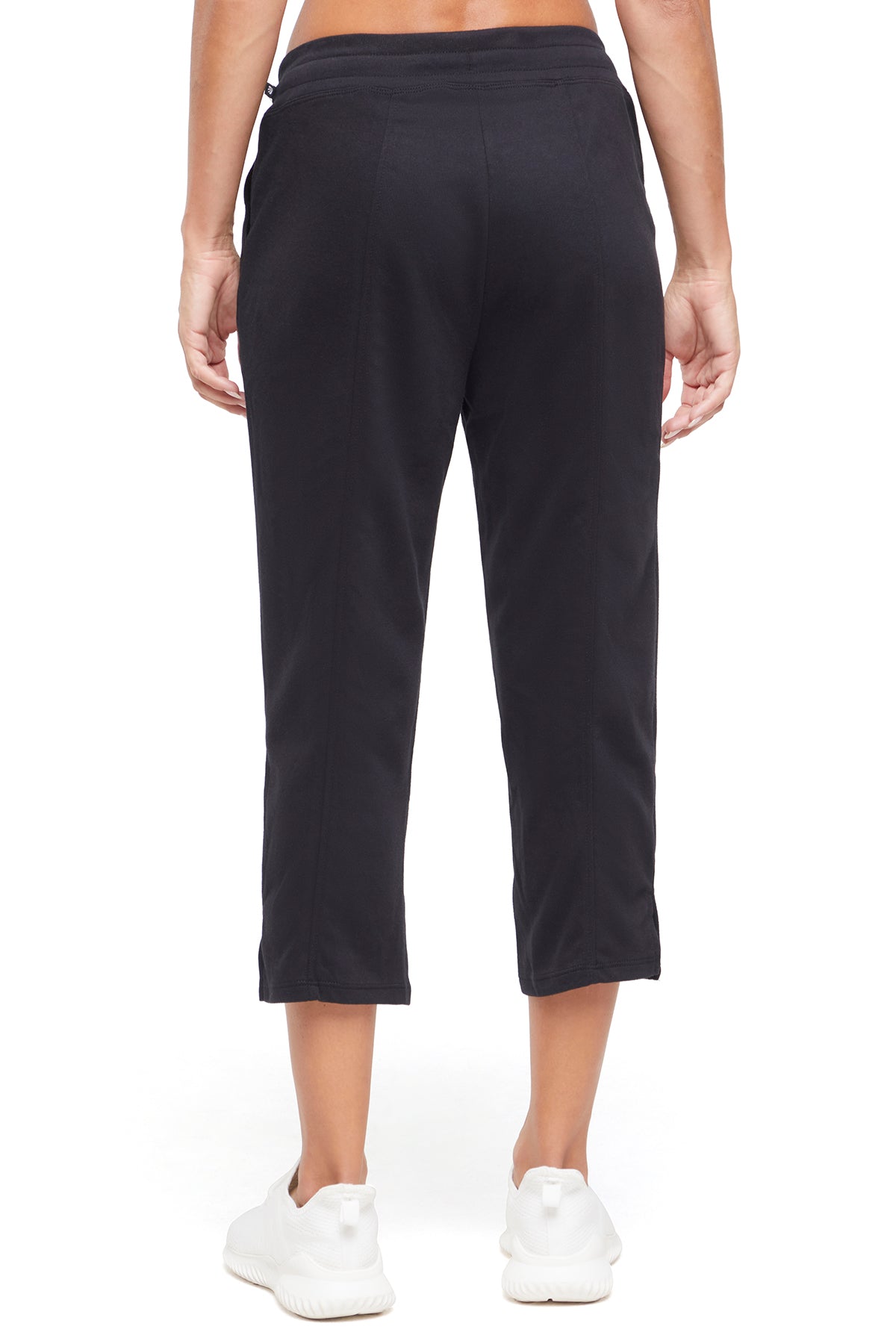 Lyla Mid Calf Capri, alternate angle view, showing visible design features and texture of the soft knit fabric.. 