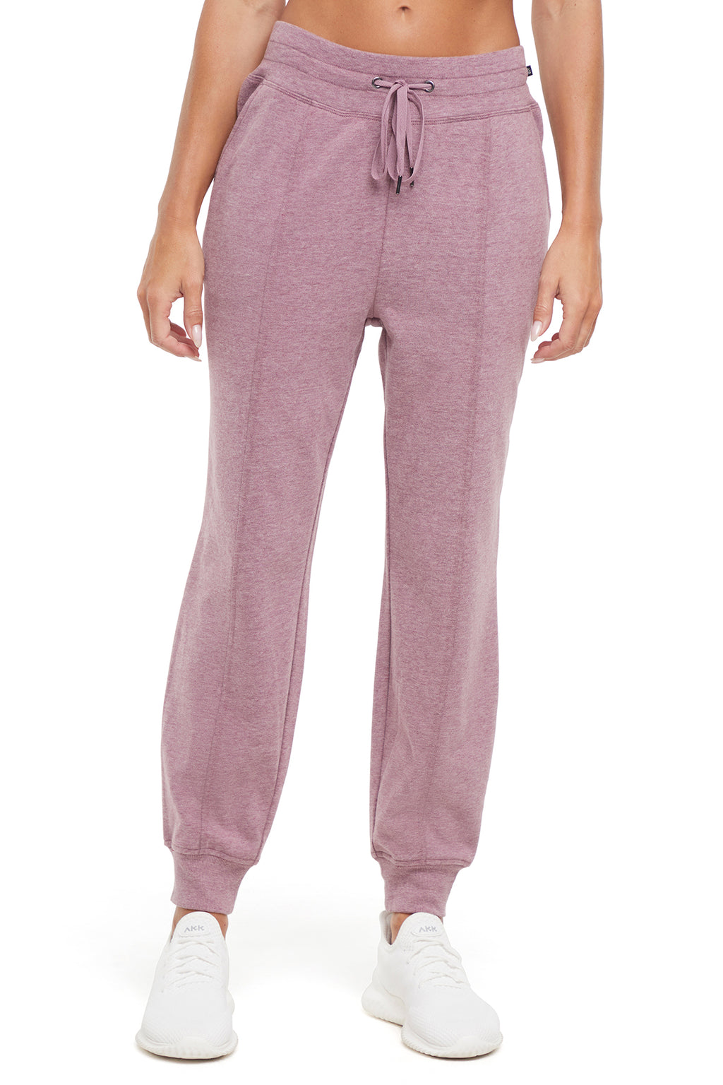Lyla Jogger, alternate angle view, showing visible design features and texture of the soft knit fabric.. #color_heather-fig