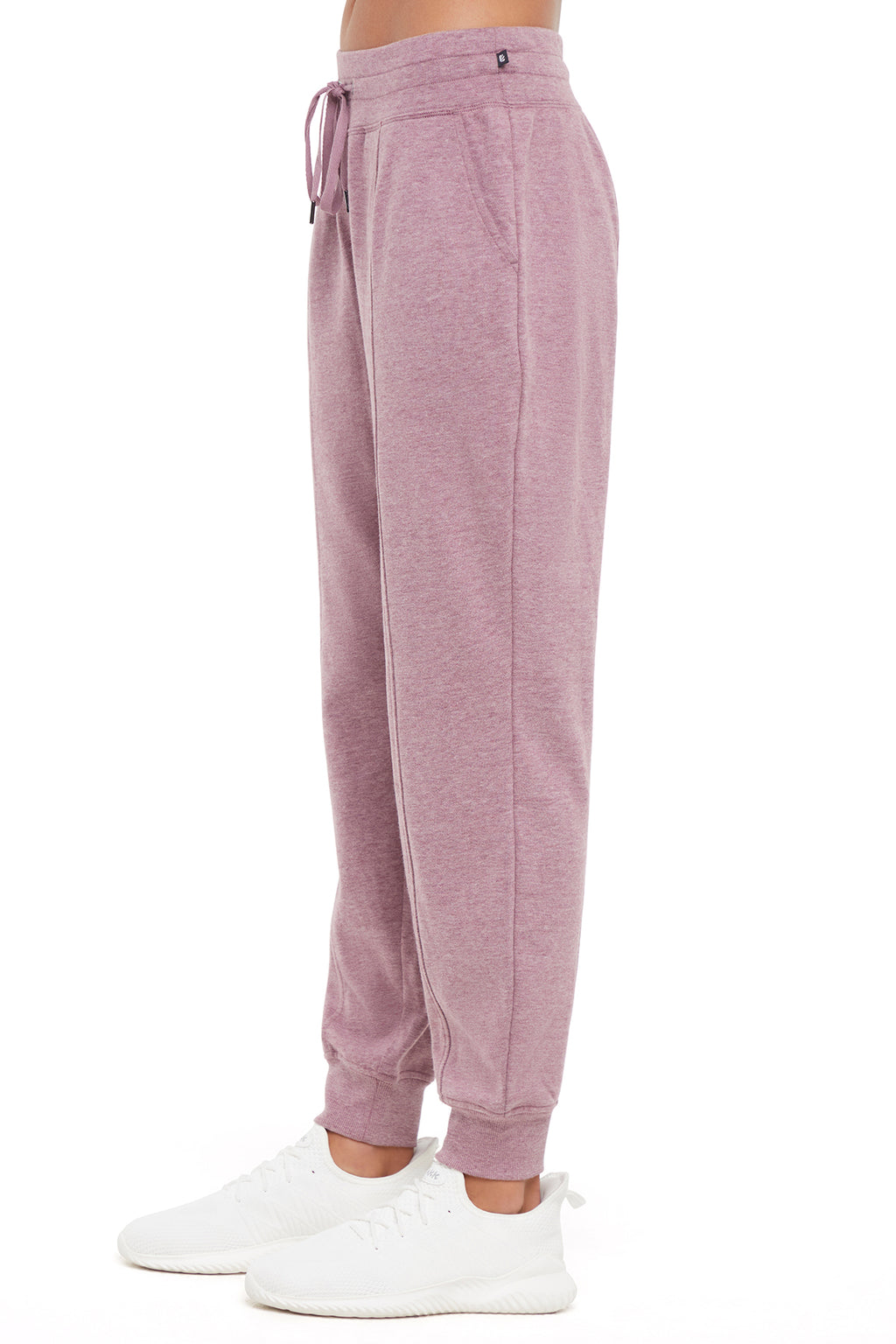 Lyla Jogger, alternate angle view, showing visible design features and texture of the soft knit fabric.. #color_heather-fig