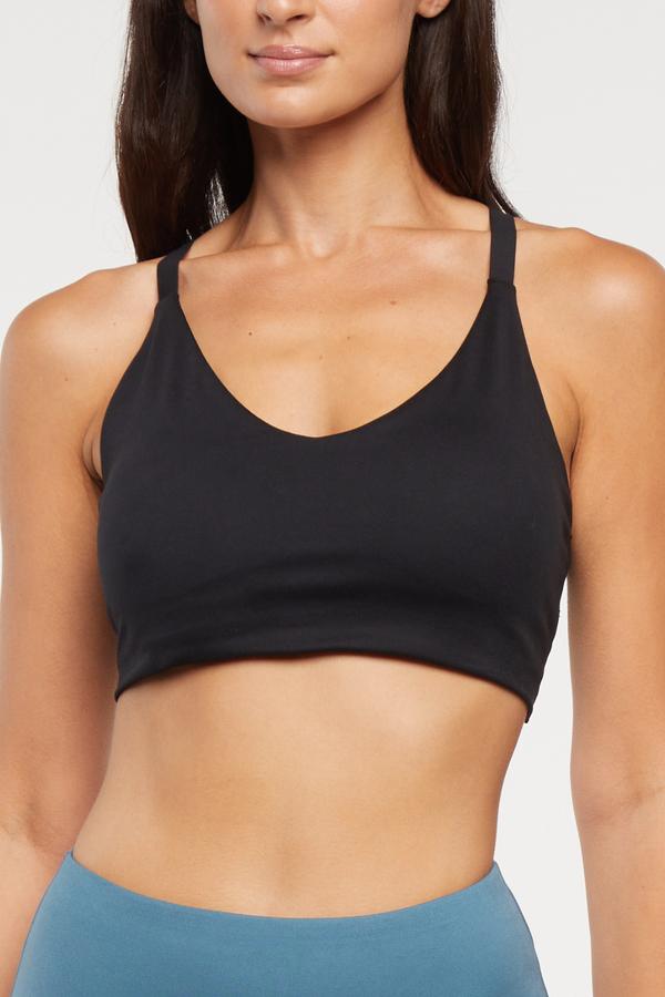 Clarissa Sports Bra, alternate angle view, showing visible design features and texture of the soft knit fabric.. 