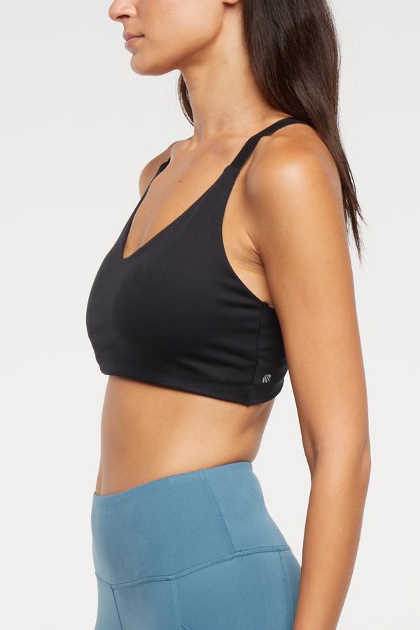 Clarissa Sports Bra, alternate angle view, showing visible design features and texture of the soft knit fabric.. 