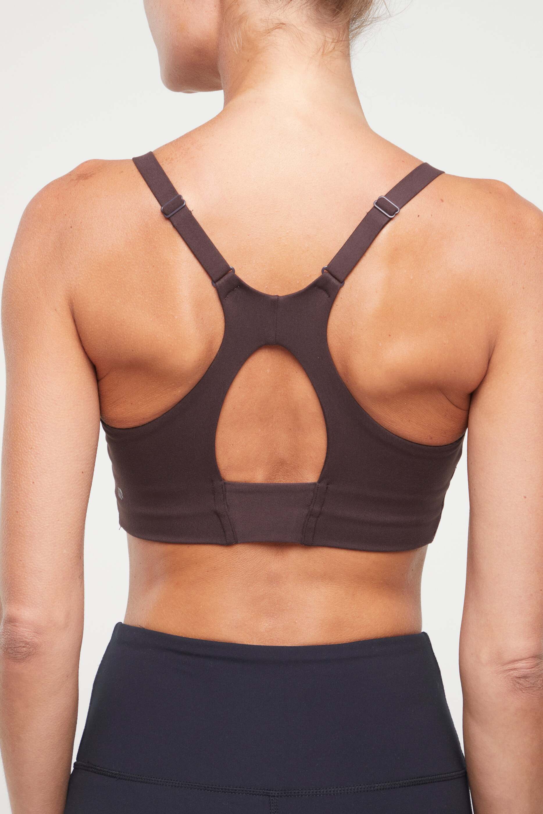 Clarissa Sports Bra, alternate angle view, showing visible design features and texture of the soft knit fabric.. 