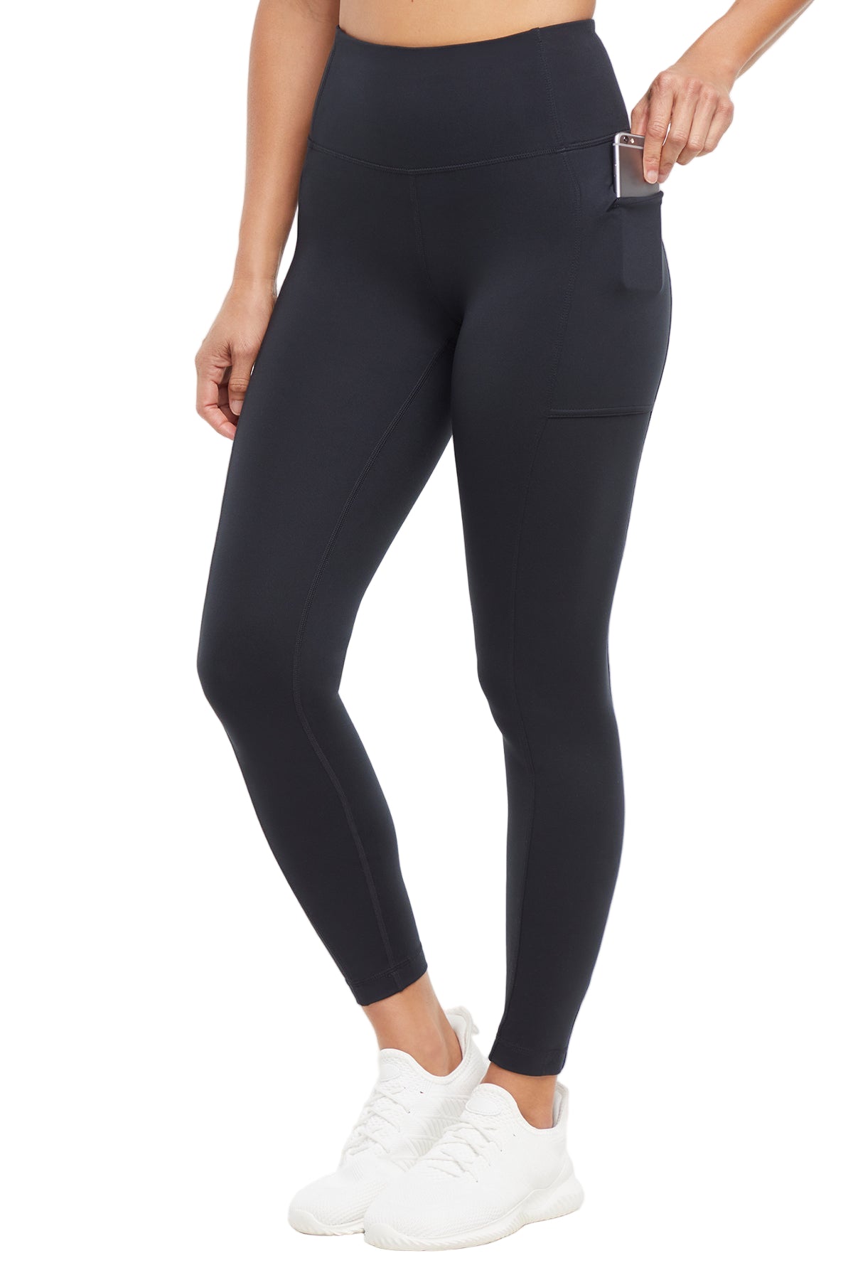Faye Side Pocket Legging, alternate angle view, showing visible design features and texture of the stretch knit fabric.. 
