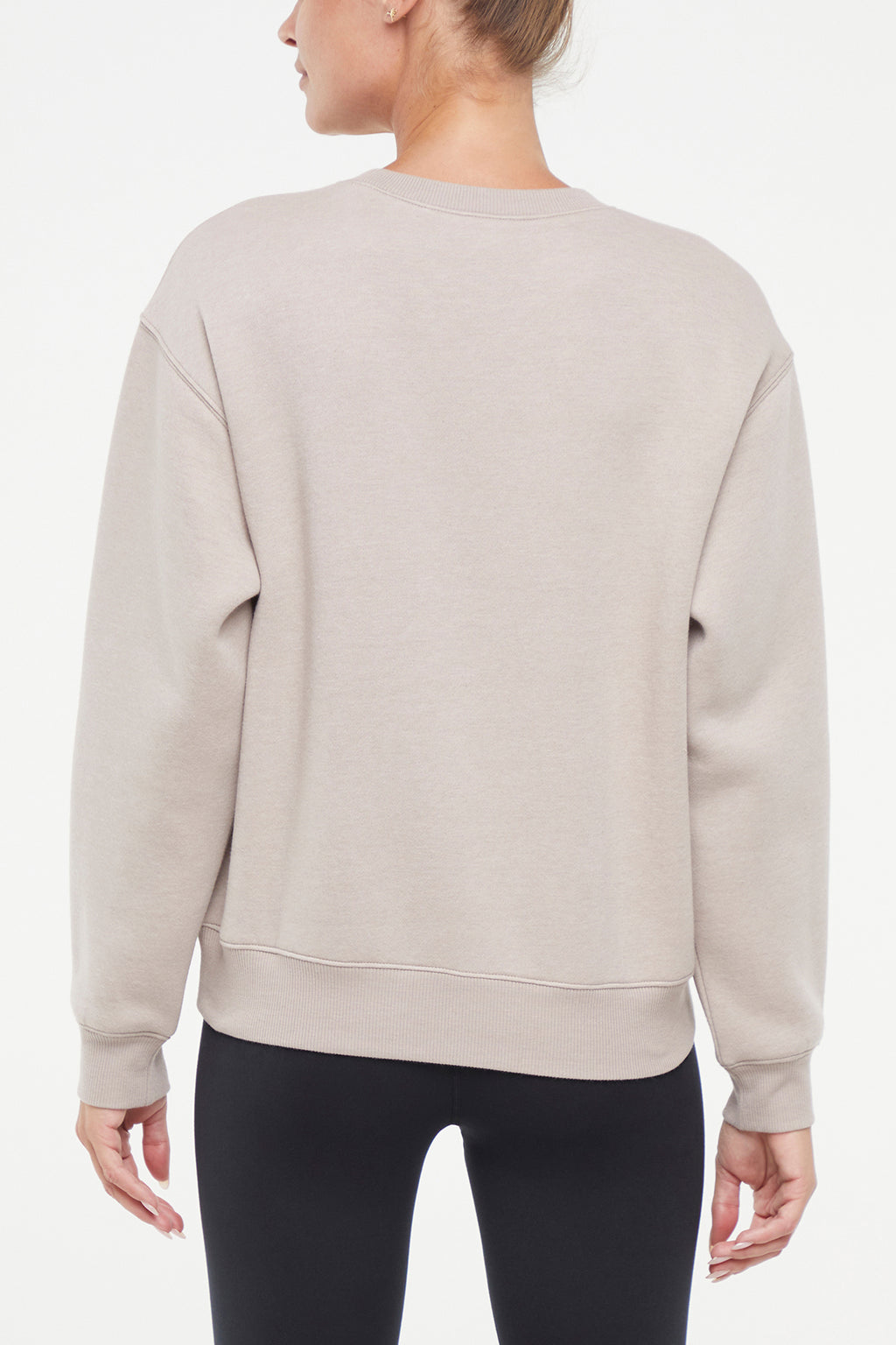Meira Fleece Sweatshirt, alternate angle view, showing visible design features and texture of the soft knit fabric.. #color_heather-atmosphere-evening-mountain-view