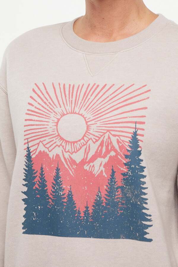 Meira Fleece Sweatshirt, alternate angle view, showing visible design features and texture of the soft knit fabric.. #color_heather-atmosphere-evening-mountain-view
