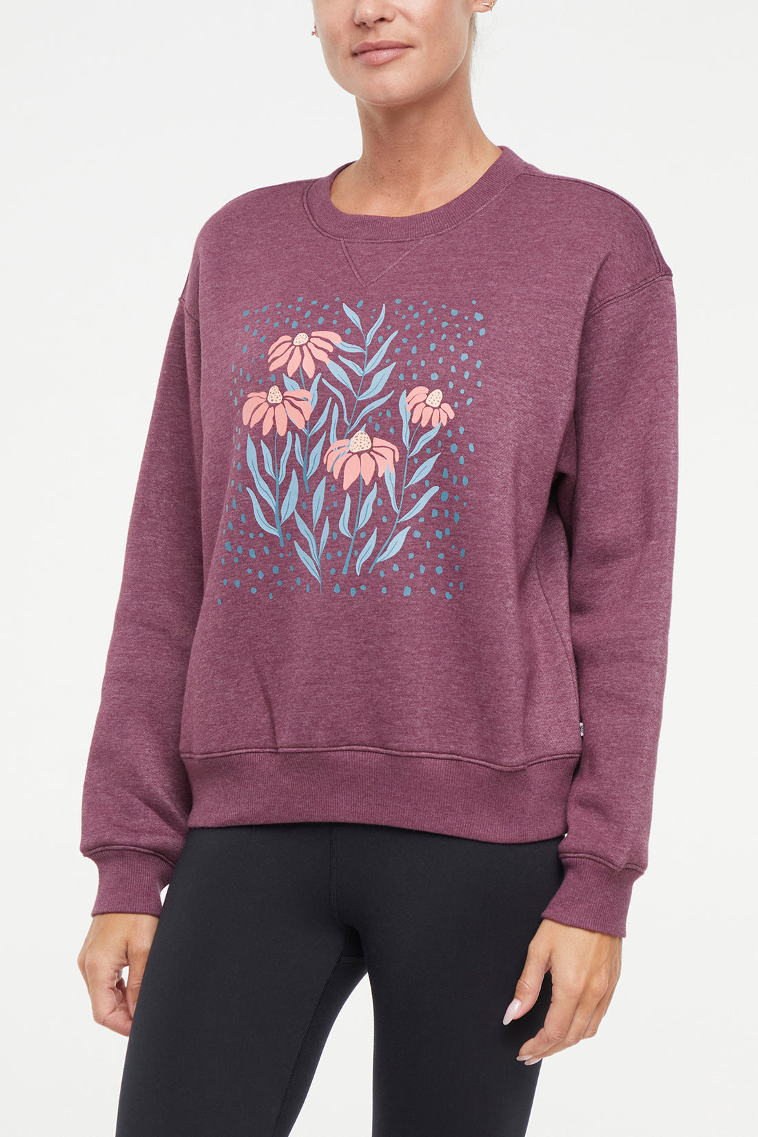 Meira Fleece Sweatshirt, alternate angle view, showing visible design features and texture of the soft knit fabric..