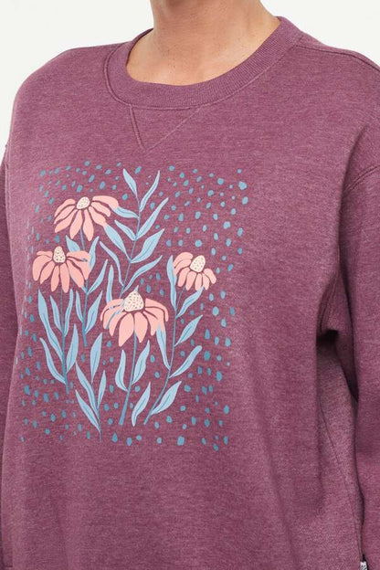 Meira Fleece Sweatshirt, back view, showing visible design features and texture of the soft knit fabric.. 