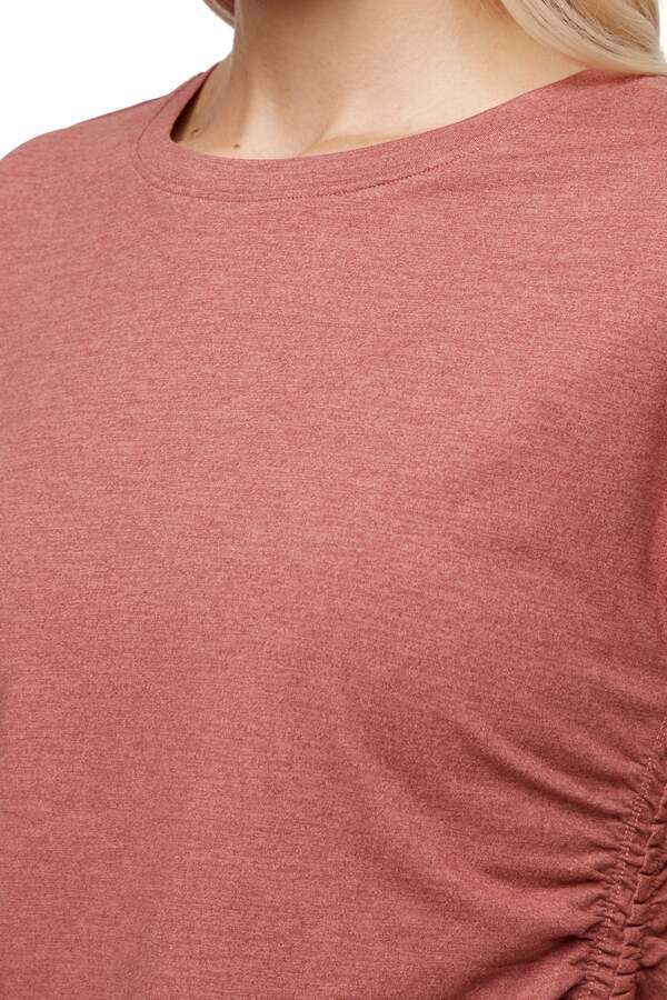 Zoey Short Sleeve Top, alternate angle view, showing visible design features and texture of the soft knit fabric.. 