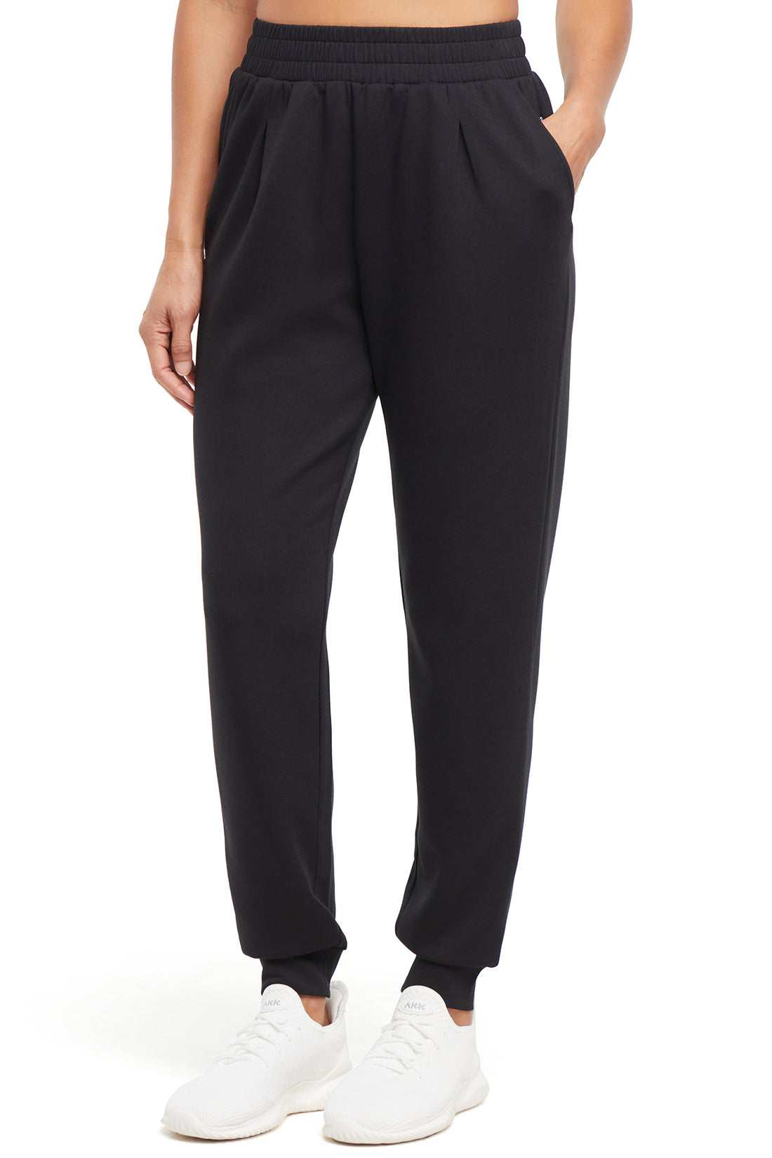 Sage Jogger, alternate angle view, showing visible design features and texture of the soft knit fabric.. 