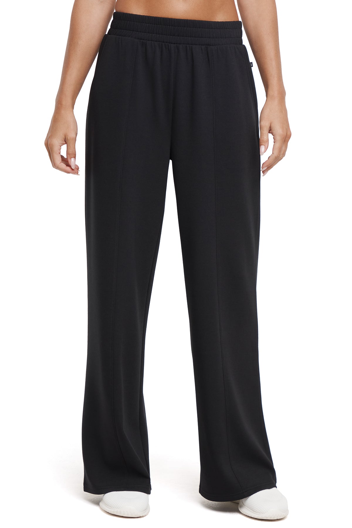 Sage Wide Leg Pant, alternate angle view, showing visible design features and texture of the durable stretch fabric.. 