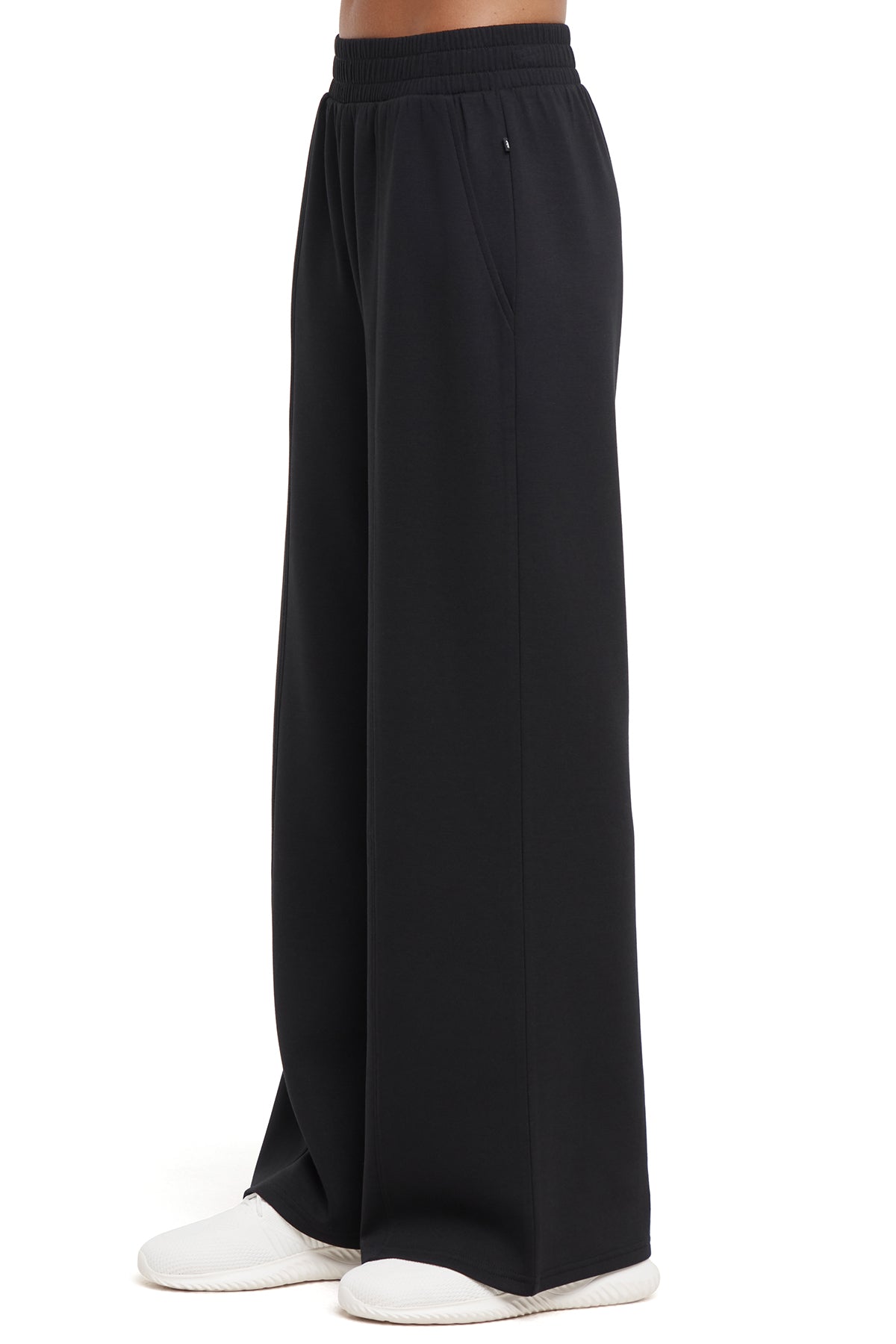 Sage Wide Leg Pant, alternate angle view, showing visible design features and texture of the durable stretch fabric.. 