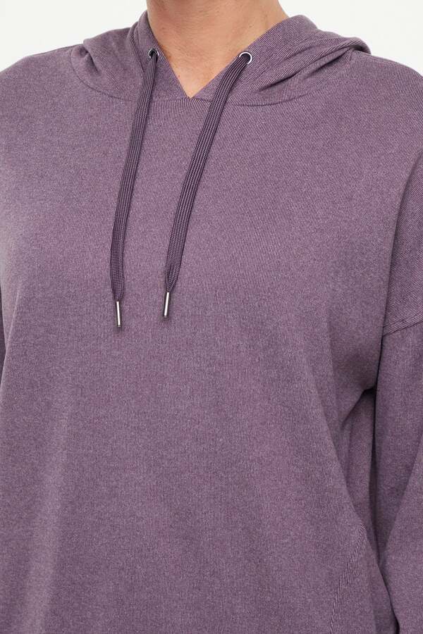 Riley Hoodie, alternate angle view, showing visible design features and texture of the soft fleece fabric.. 
