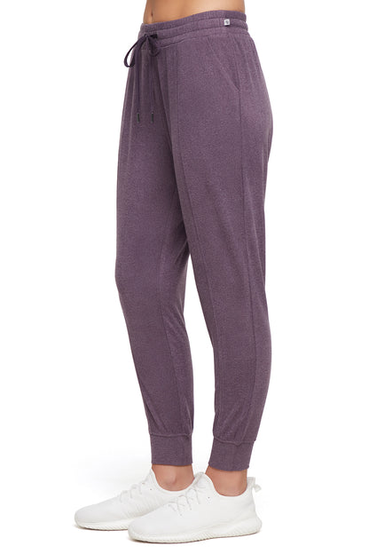 Riley Jogger, alternate angle view, showing visible design features and texture of the soft knit fabric.. 