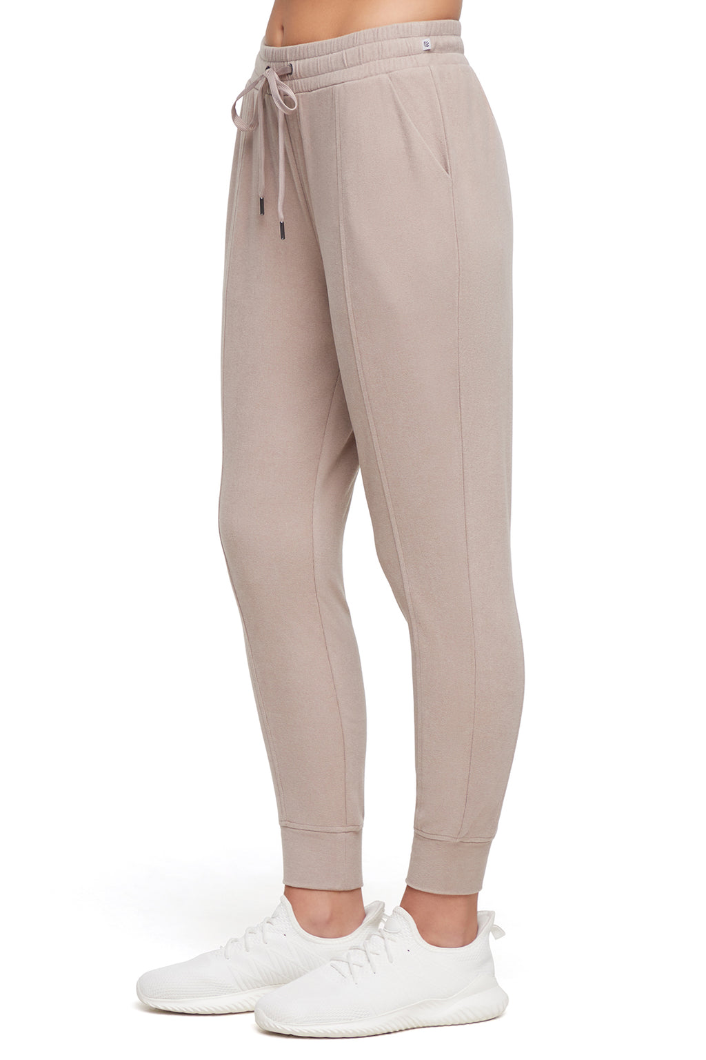 Riley Jogger, alternate angle view, showing visible design features and texture of the soft knit fabric.. #color_heather-atmosphere