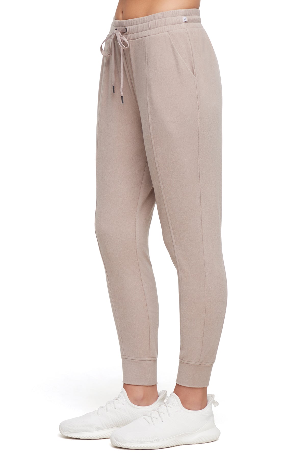 Riley Jogger, alternate angle view, showing visible design features and texture of the soft knit fabric.. 