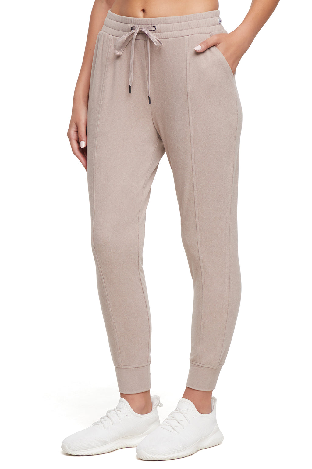 Riley Jogger, alternate angle view, showing visible design features and texture of the soft knit fabric.. #color_heather-atmosphere