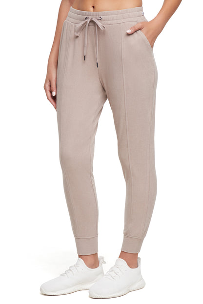 Riley Jogger, alternate angle view, showing visible design features and texture of the soft knit fabric.. 