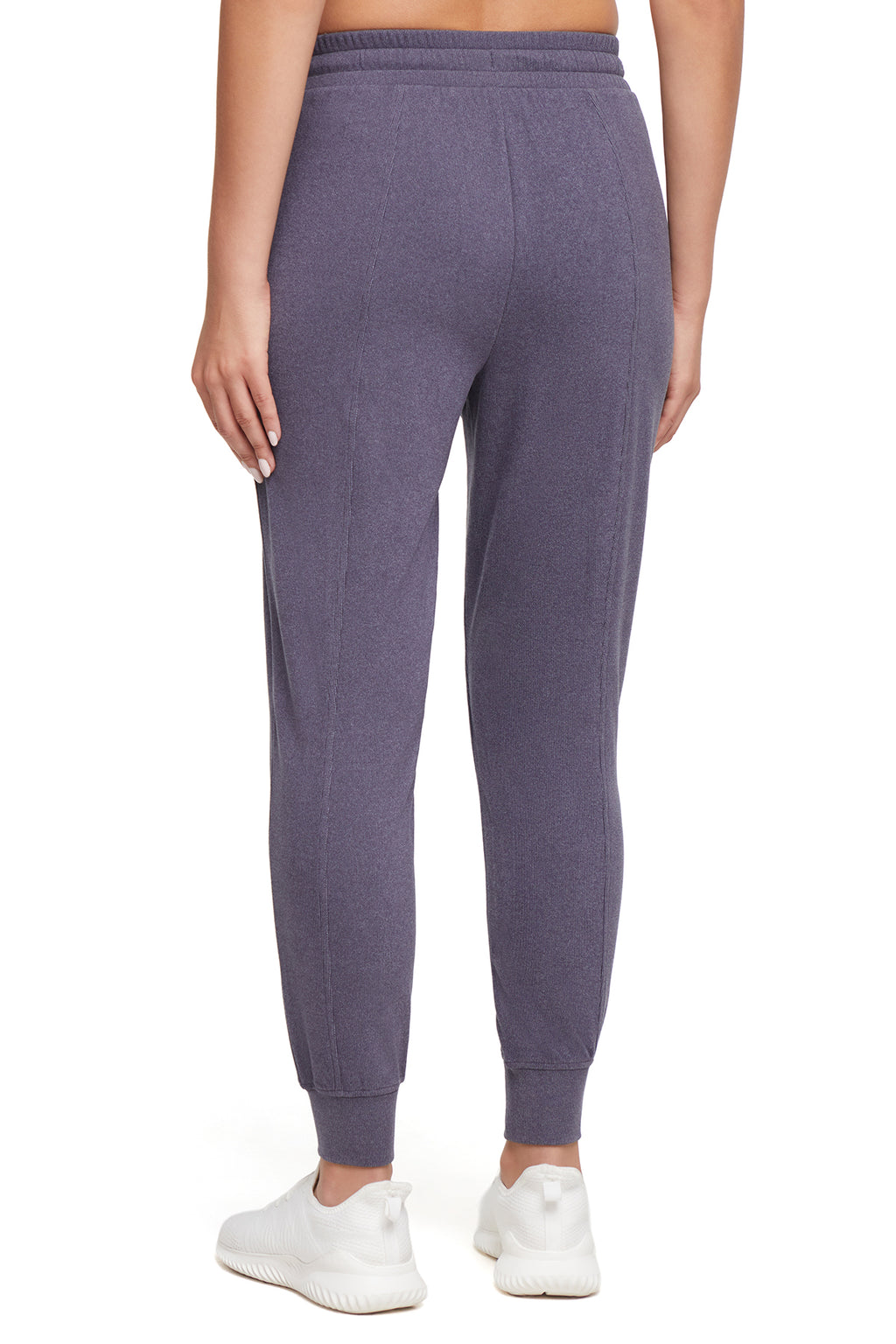 Riley Jogger, alternate angle view, showing visible design features and texture of the soft knit fabric.. #color_heather-graphite