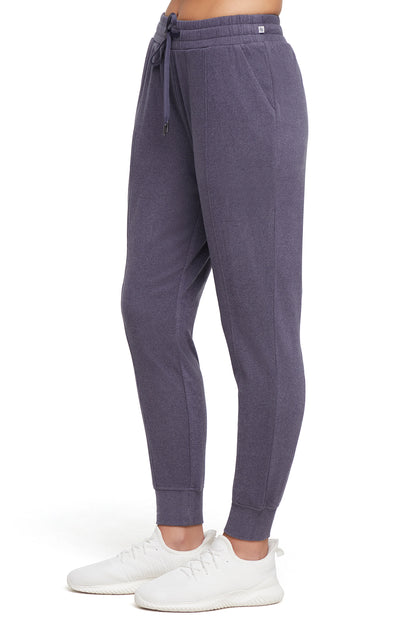 Riley Jogger, alternate angle view, showing visible design features and texture of the soft knit fabric.. 