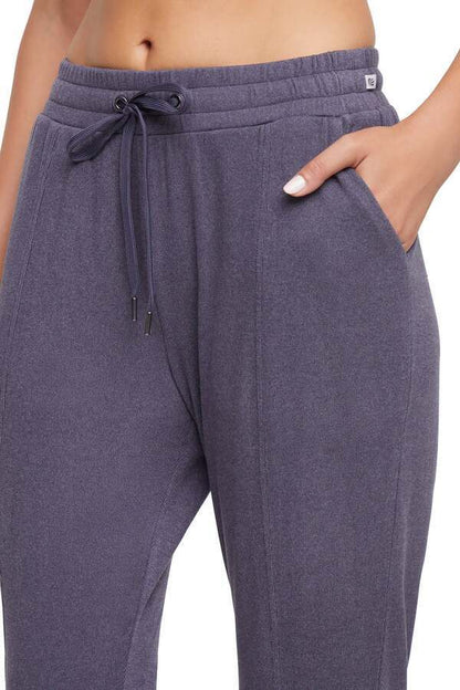 Riley Jogger, alternate angle view, showing visible design features and texture of the soft knit fabric.. 