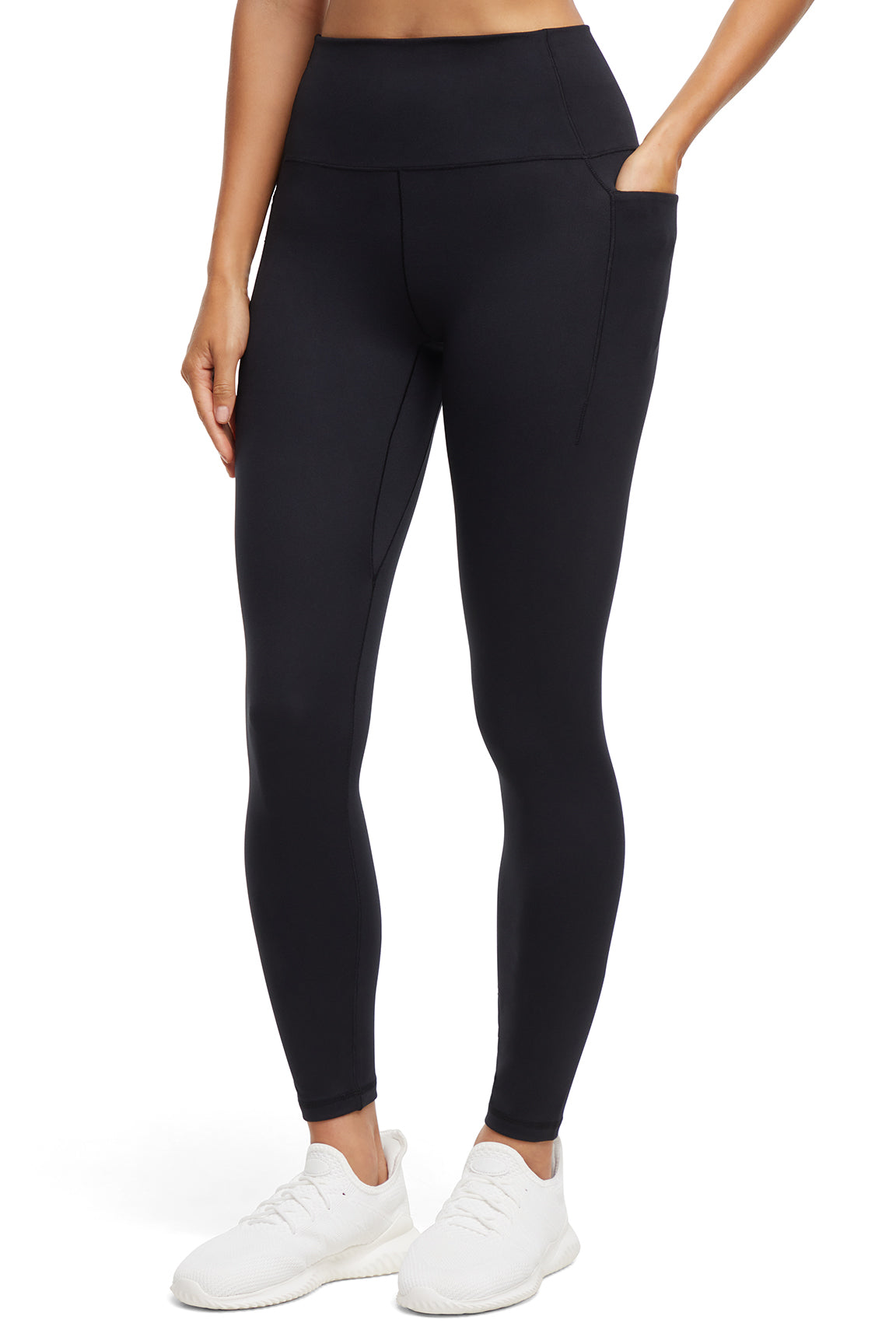 Kelly Side Pocket Legging, alternate angle view, showing visible design features and texture of the stretch knit fabric.. 