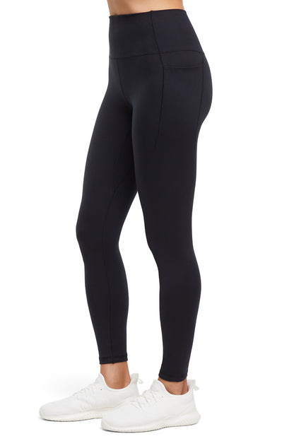 Kelly Side Pocket Legging, alternate angle view, showing visible design features and texture of the stretch knit fabric.. 