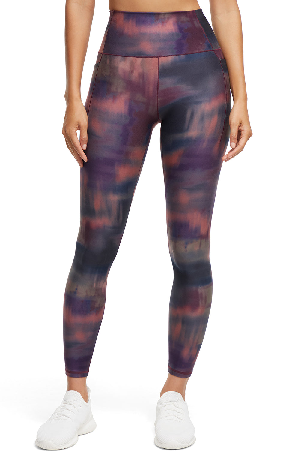 Kelly Side Pocket Legging, alternate angle view, showing visible design features and texture of the stretch knit fabric.. #color_fig-washed-landscape