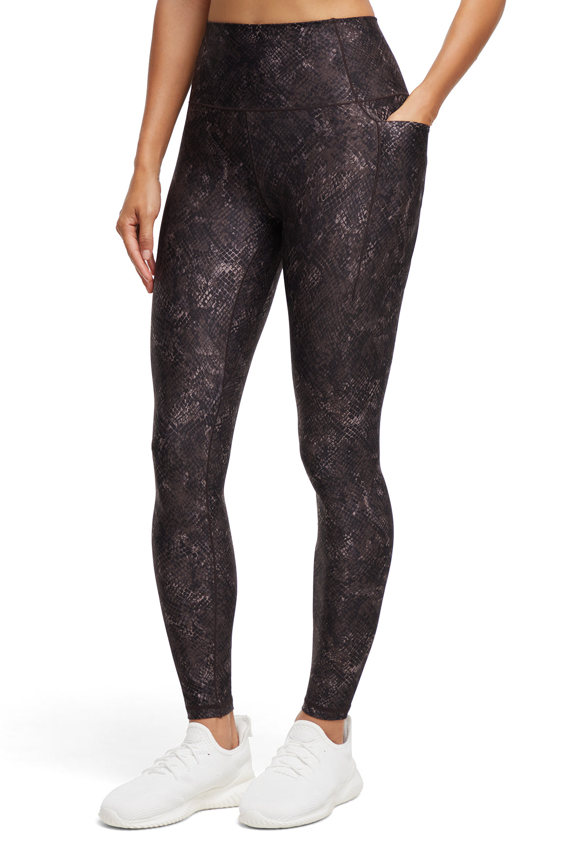 Kelly Side Pocket Legging, front view, showing visible design features and texture of the stretch knit fabric.. 