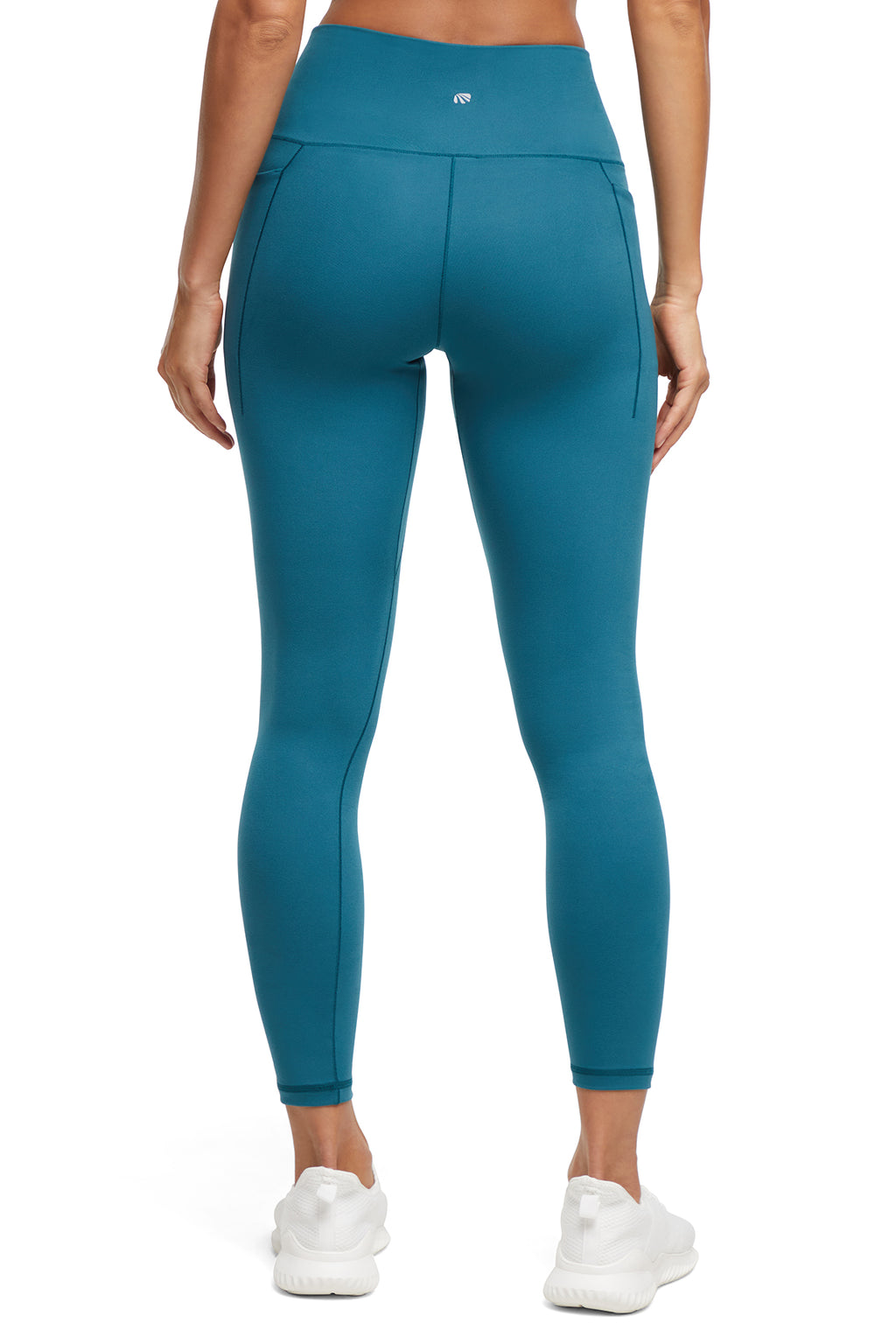Kelly Side Pocket Legging, alternate angle view, showing visible design features and texture of the stretch knit fabric.. #color_green-heron