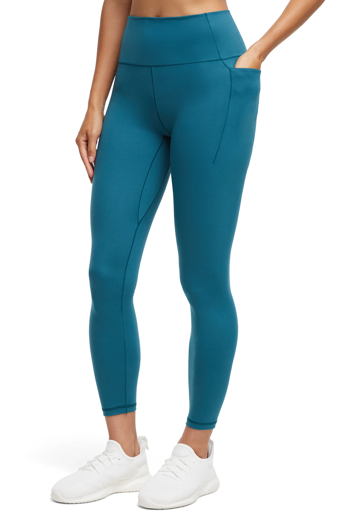 Kelly Side Pocket Legging, alternate angle view, showing visible design features and texture of the stretch knit fabric.. 