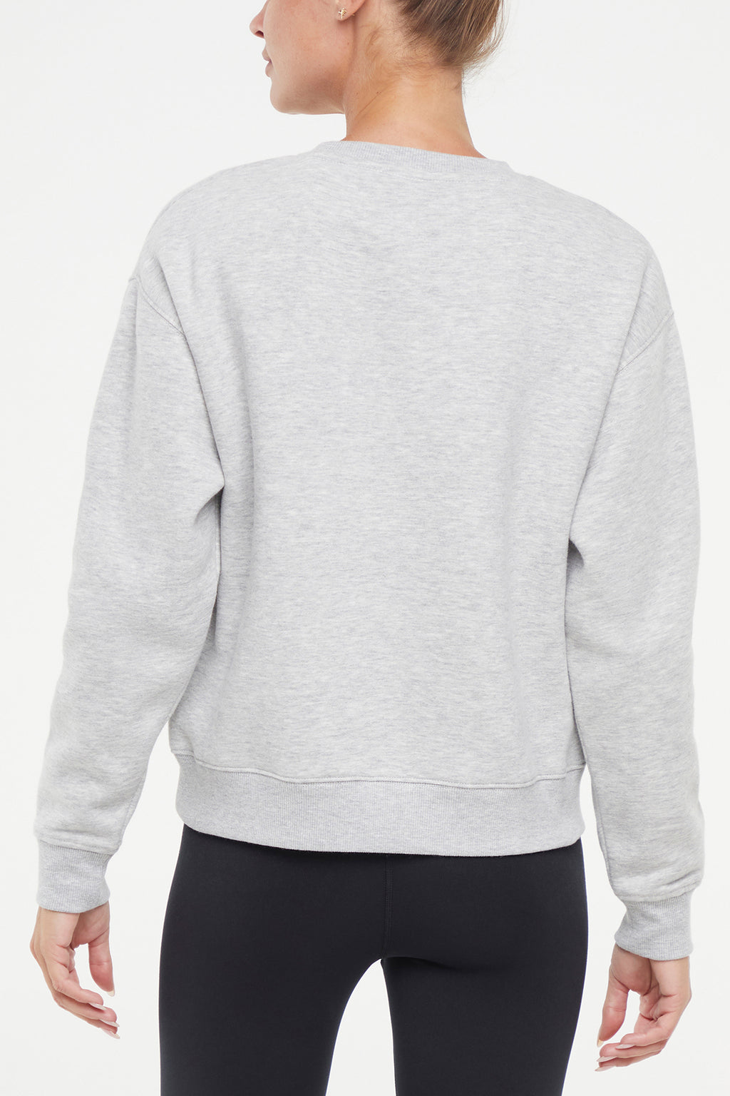 Camila Pullover, alternate angle view, showing visible design features and texture of the soft knit fabric.. #color_heather-grey