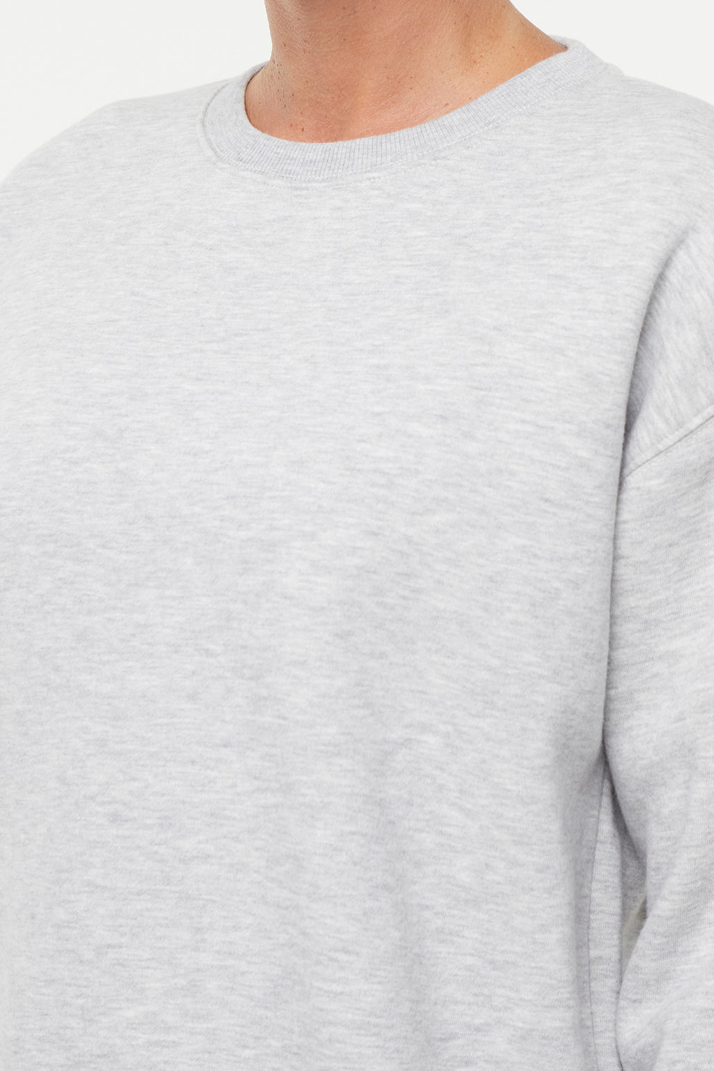 Camila Pullover, alternate angle view, showing visible design features and texture of the soft knit fabric.. #color_heather-grey
