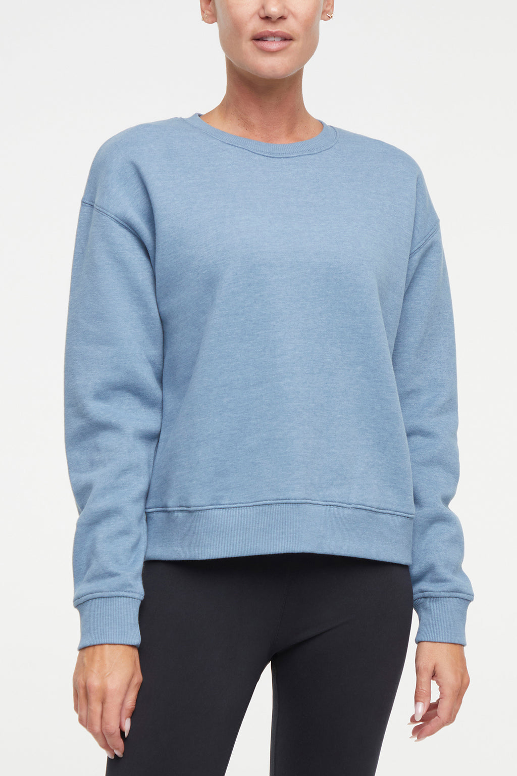 Camila Pullover, alternate angle view, showing visible design features and texture of the soft knit fabric.. #color_heather-bluestone