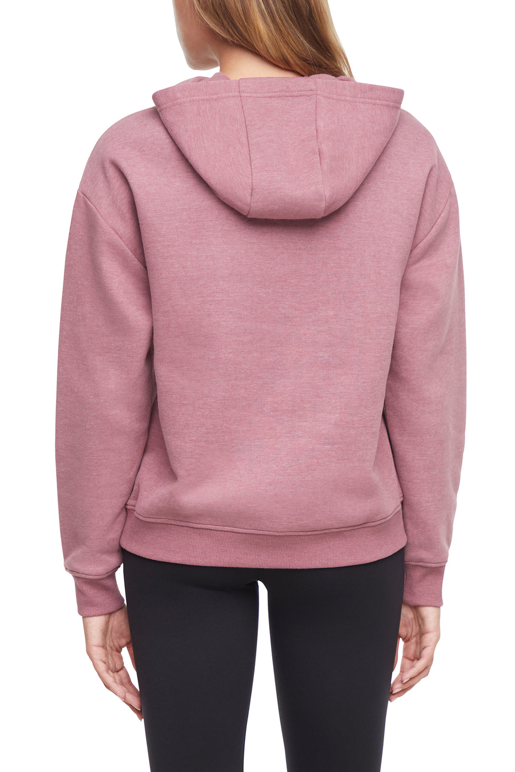 Camila Hoodie, alternate angle view, showing visible design features and texture of the soft fleece fabric.. #color_heather-crushed-berry