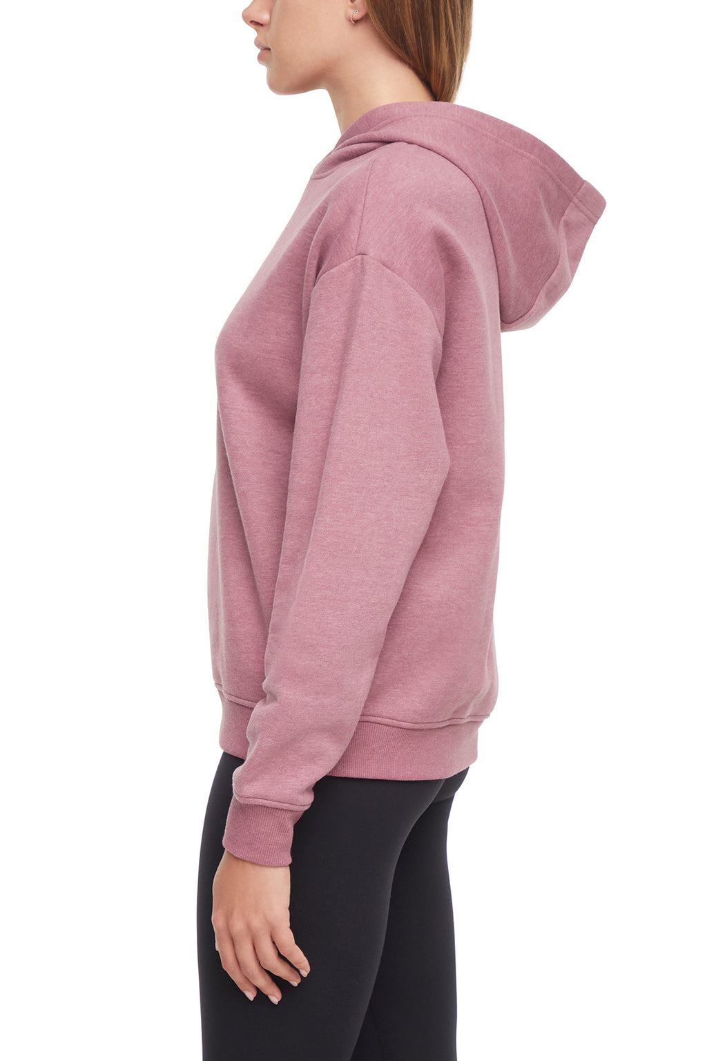 Camila Hoodie, alternate angle view, showing visible design features and texture of the soft fleece fabric.. #color_heather-crushed-berry