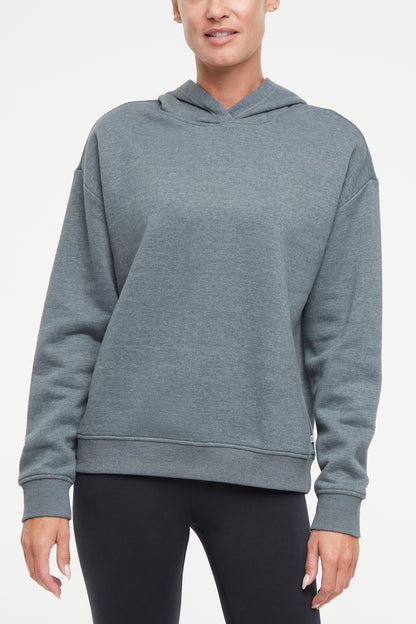 Camila Hoodie, alternate angle view, showing visible design features and texture of the soft fleece fabric.. 