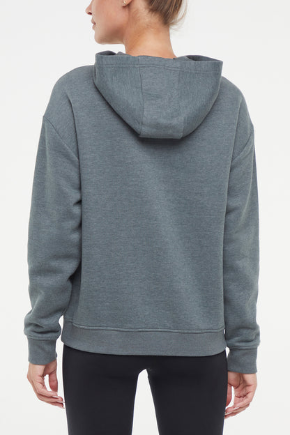 Camila Hoodie, alternate angle view, showing visible design features and texture of the soft fleece fabric.. 