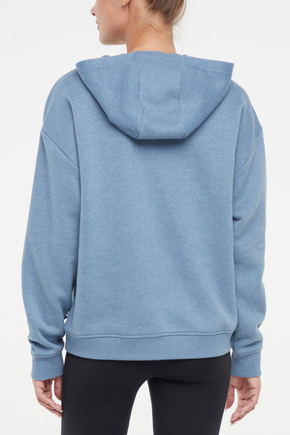 Camila Hoodie, alternate angle view, showing visible design features and texture of the soft fleece fabric.. 