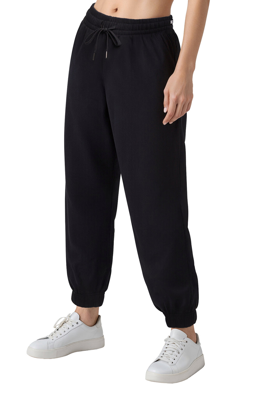 Camila Jogger, alternate angle view, showing visible design features and texture of the soft knit fabric.. #color_black
