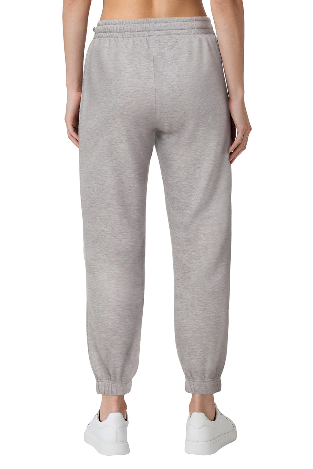 Camila Jogger, alternate angle view, showing visible design features and texture of the soft knit fabric.. #color_heather-grey