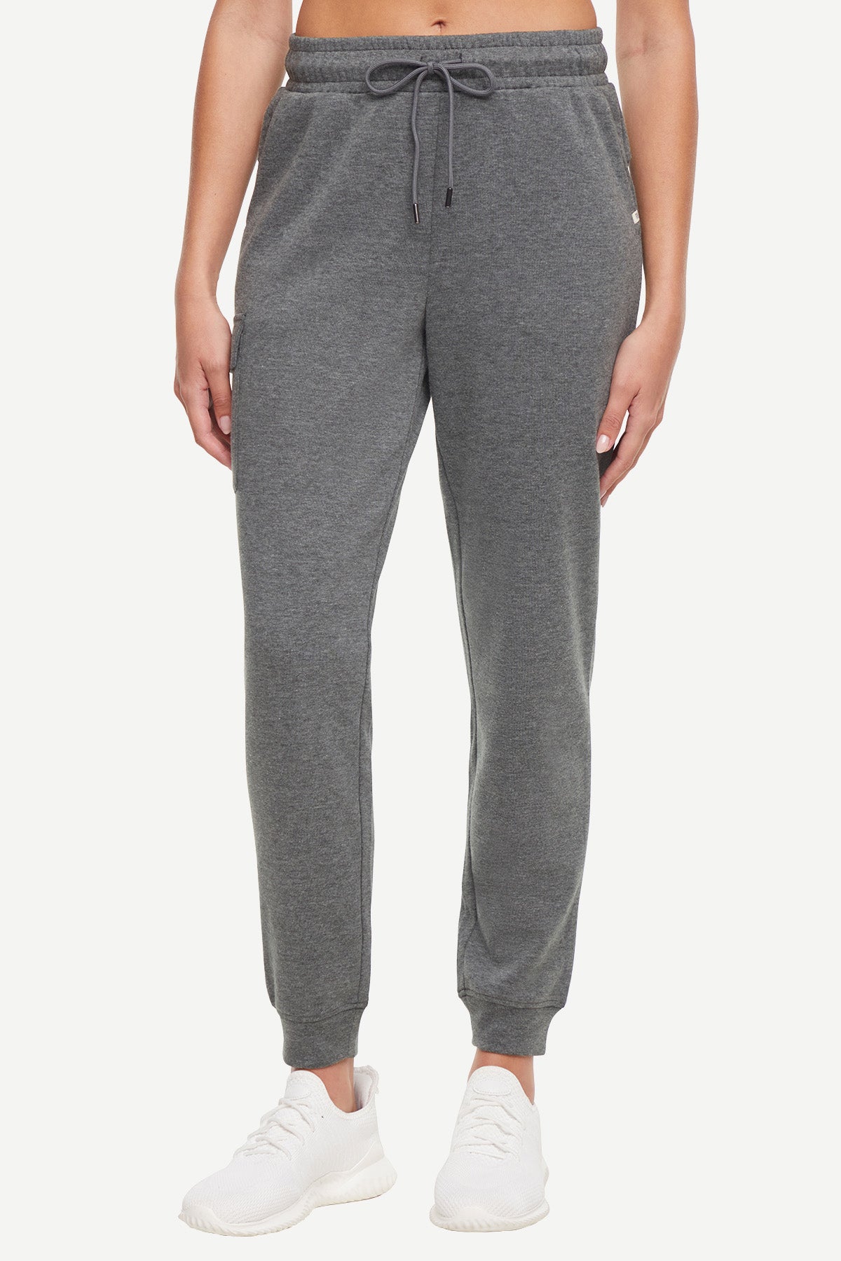 Journey Cargo Jogger, alternate angle view, showing visible design features and texture of the soft knit fabric.. 