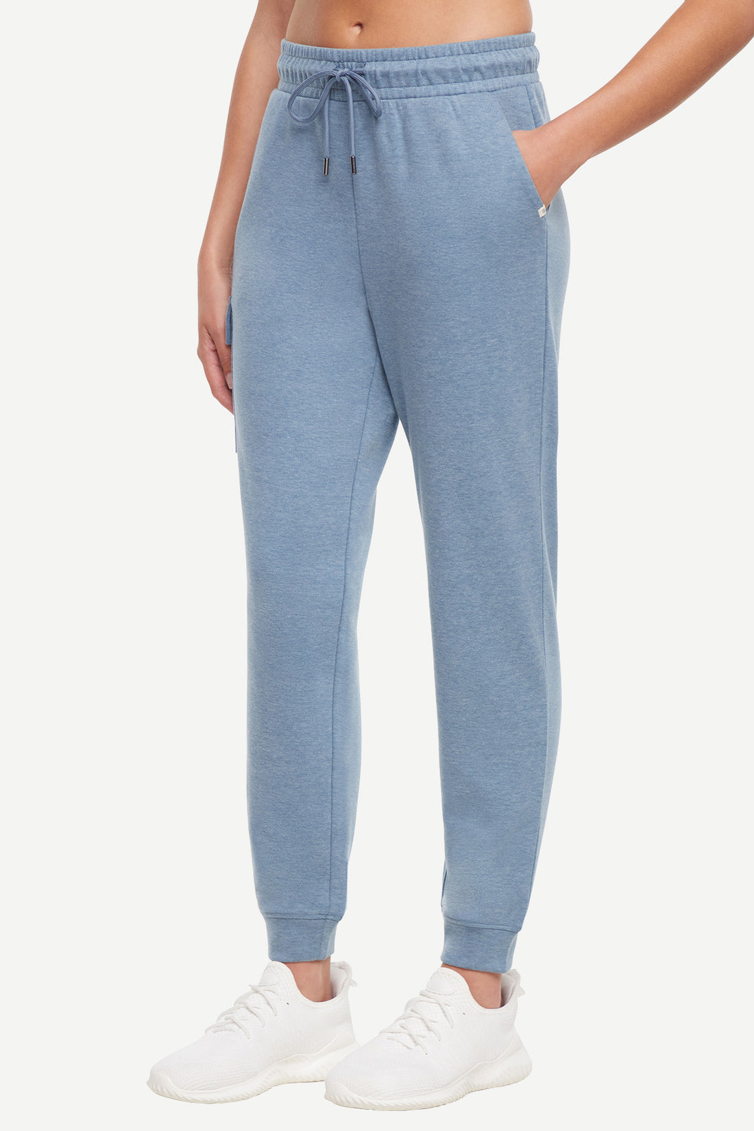 Journey Cargo Jogger, alternate angle view, showing visible design features and texture of the soft knit fabric.. 