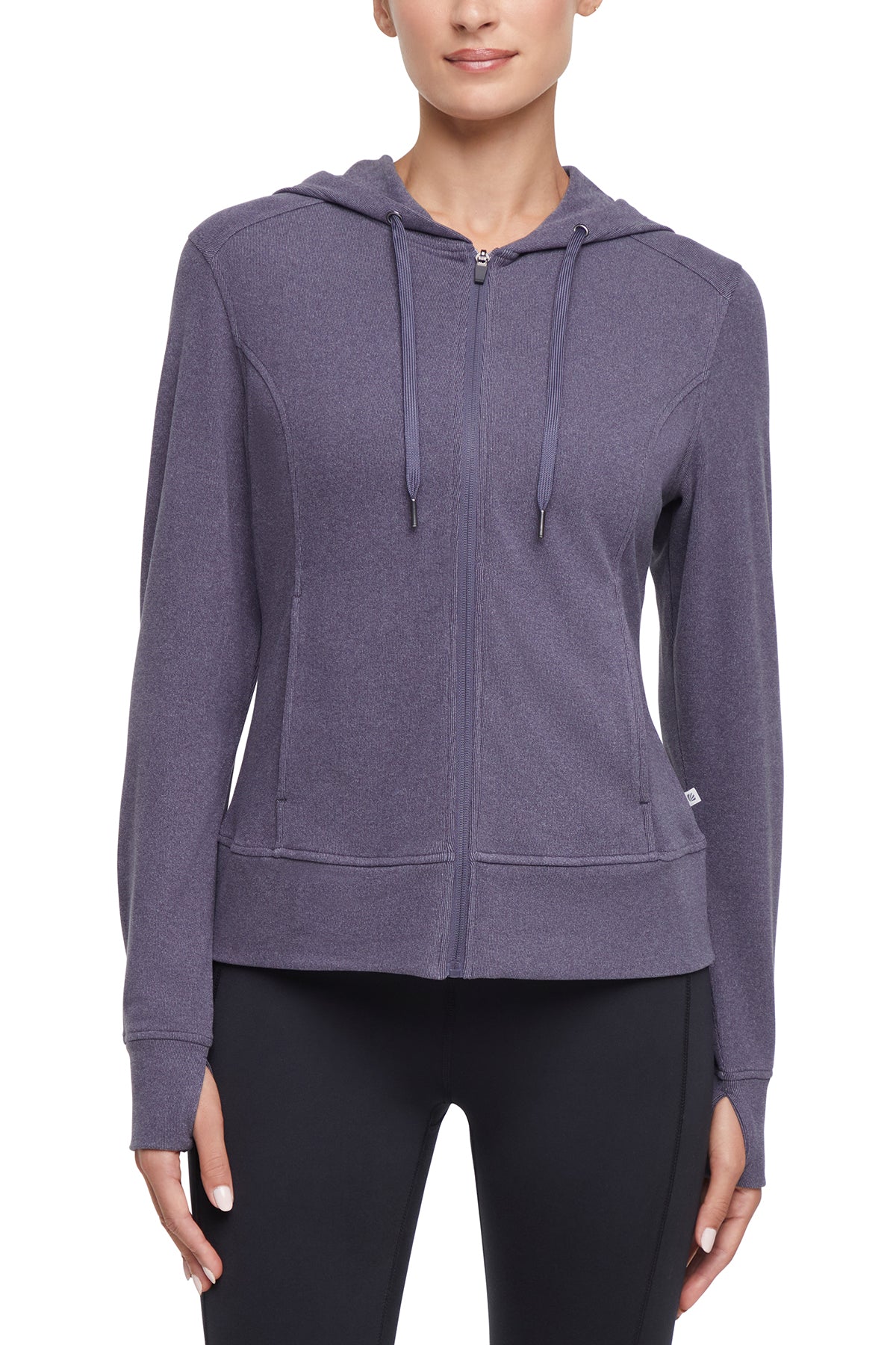 Riley Full Zip Hoodie, alternate angle view, showing visible design features and texture of the soft fleece fabric.. 