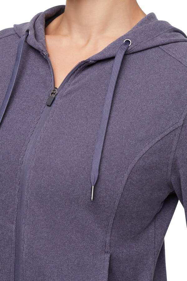 Riley Full Zip Hoodie, alternate angle view, showing visible design features and texture of the soft fleece fabric.. 